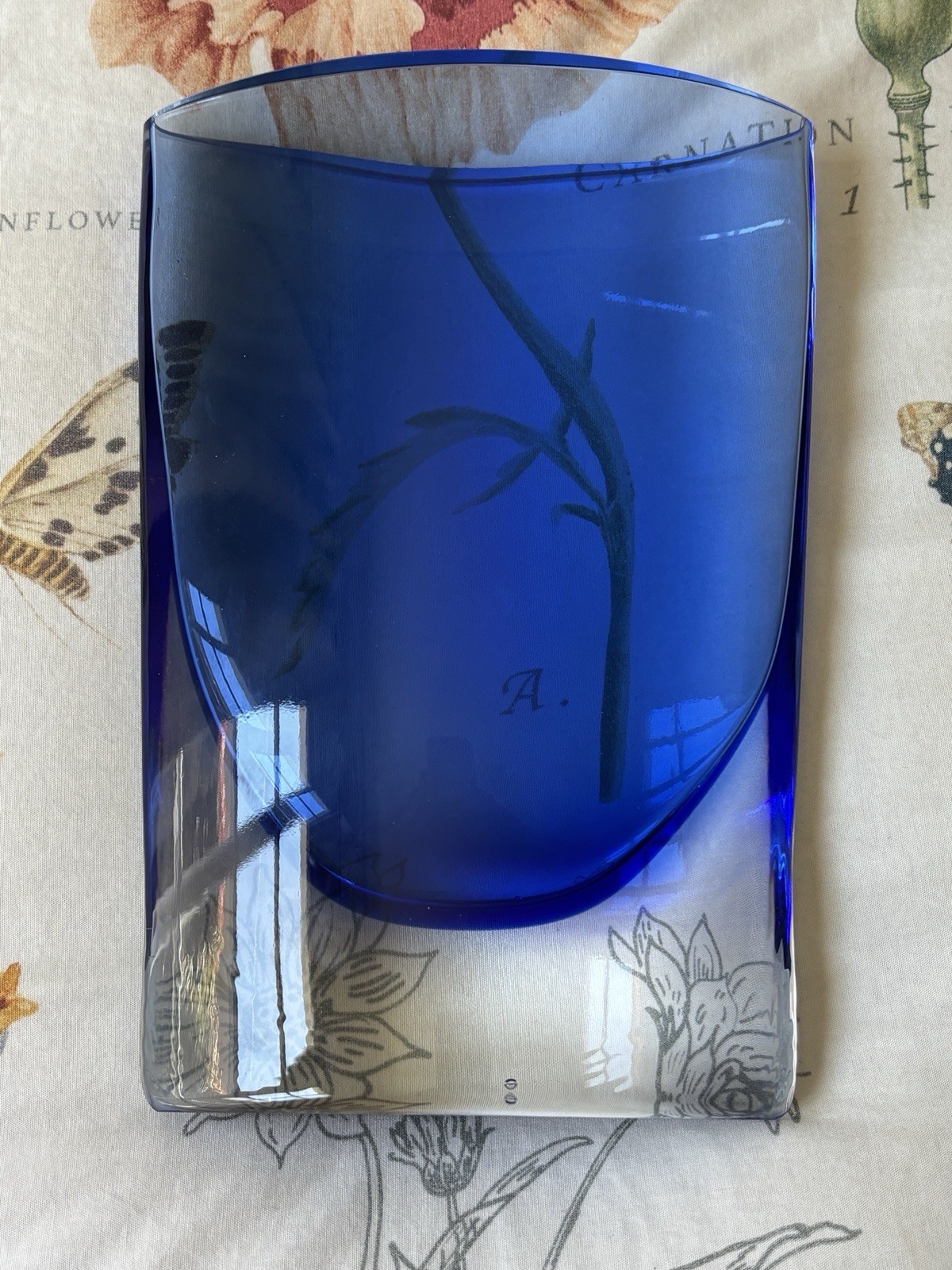 VNTG Lindshammar Sweden Gunnar Ander Midcentury Modern Blue And Clear Glass Vase