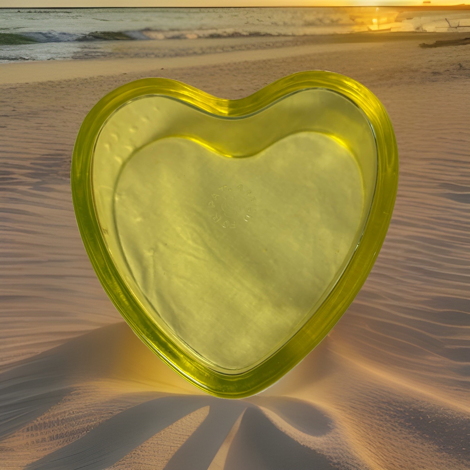 Vintage Yellow Vaseline Glass Heart Candy/Dresser Bowl-U.S. Glass Co.-$125.00