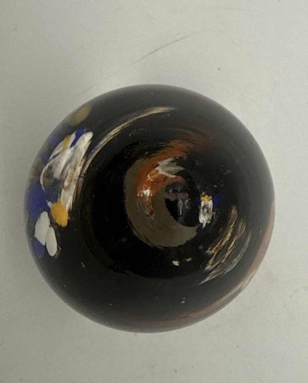 Art Glass Egg Shaped Paperweight Orange Blue White Flowers