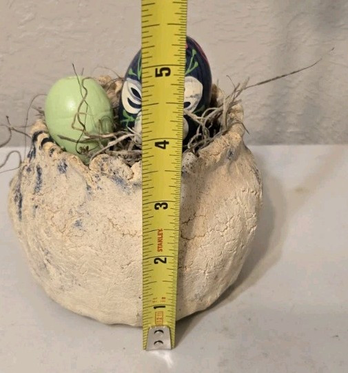 Pottery Bowl With Two Easter Eggs Floral Rustic Decorative Basket