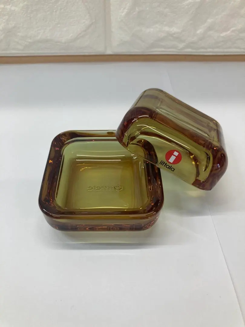 Iittala Vitriini Yellow Pink Rose Olive Trinket Box 6cm x 6cm 3 Set Rare Used FS