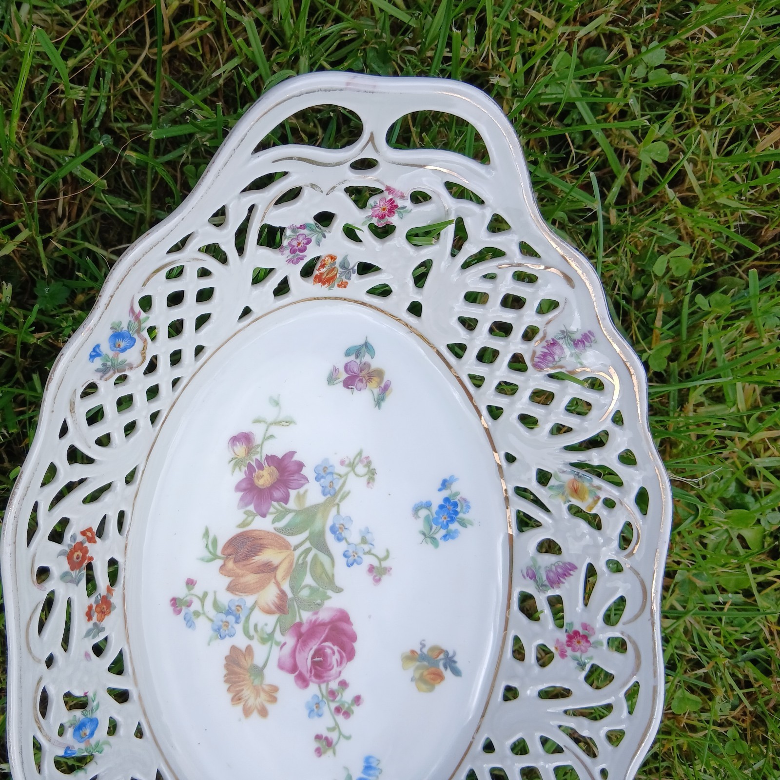 Dresden Basket Porcelain Twin Handled Reticulated 26cm