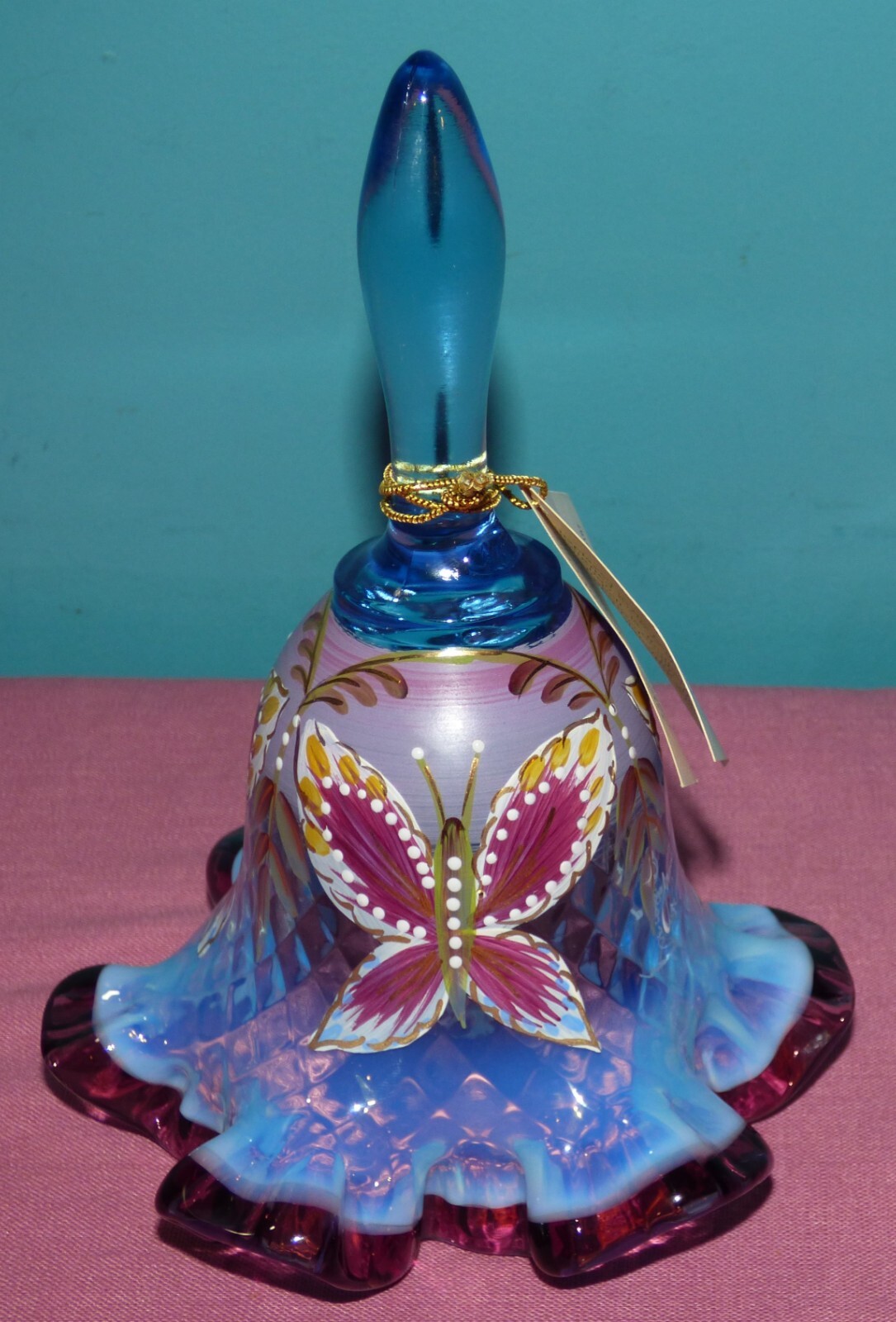 Fenton Glass 1997 Designer Butterfly Bell, Jane Reynolds, Martha Reynolds