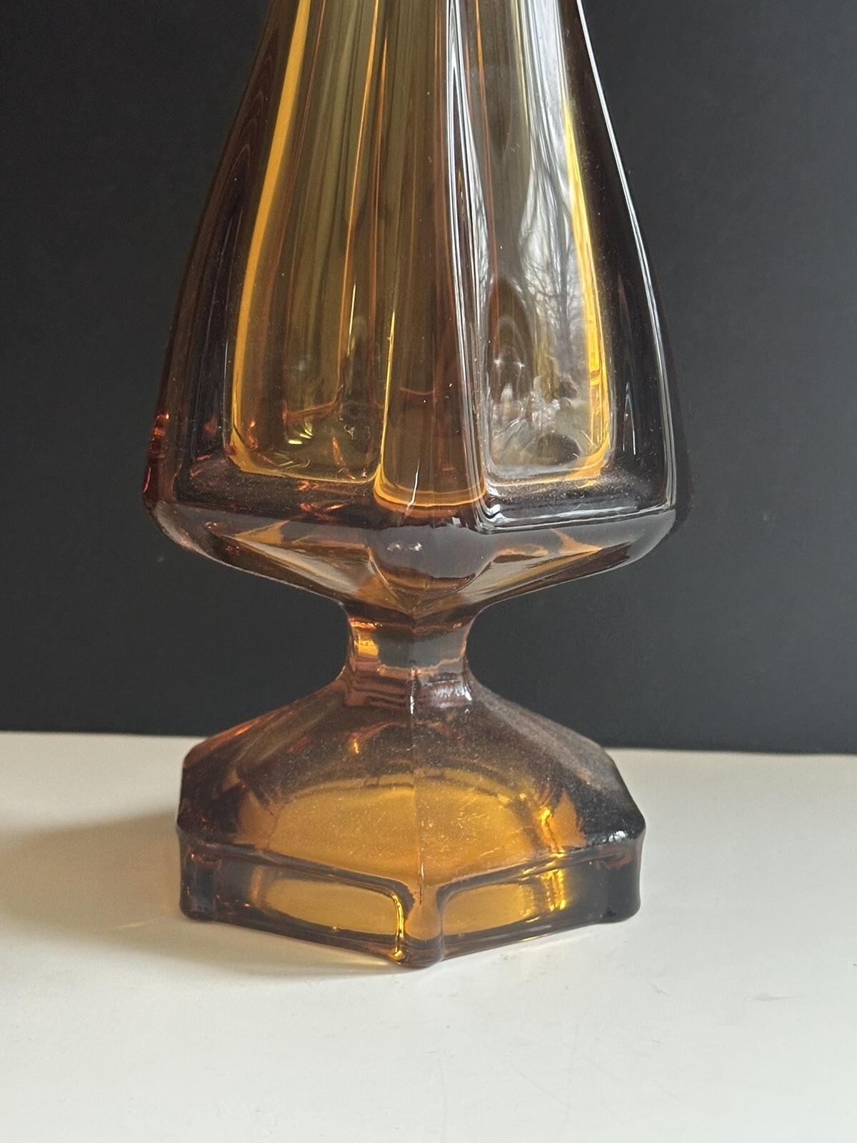 Vintage MCM Viking Glass Amber Swung Vase Epic Column 18.5” Hexagon Foot
