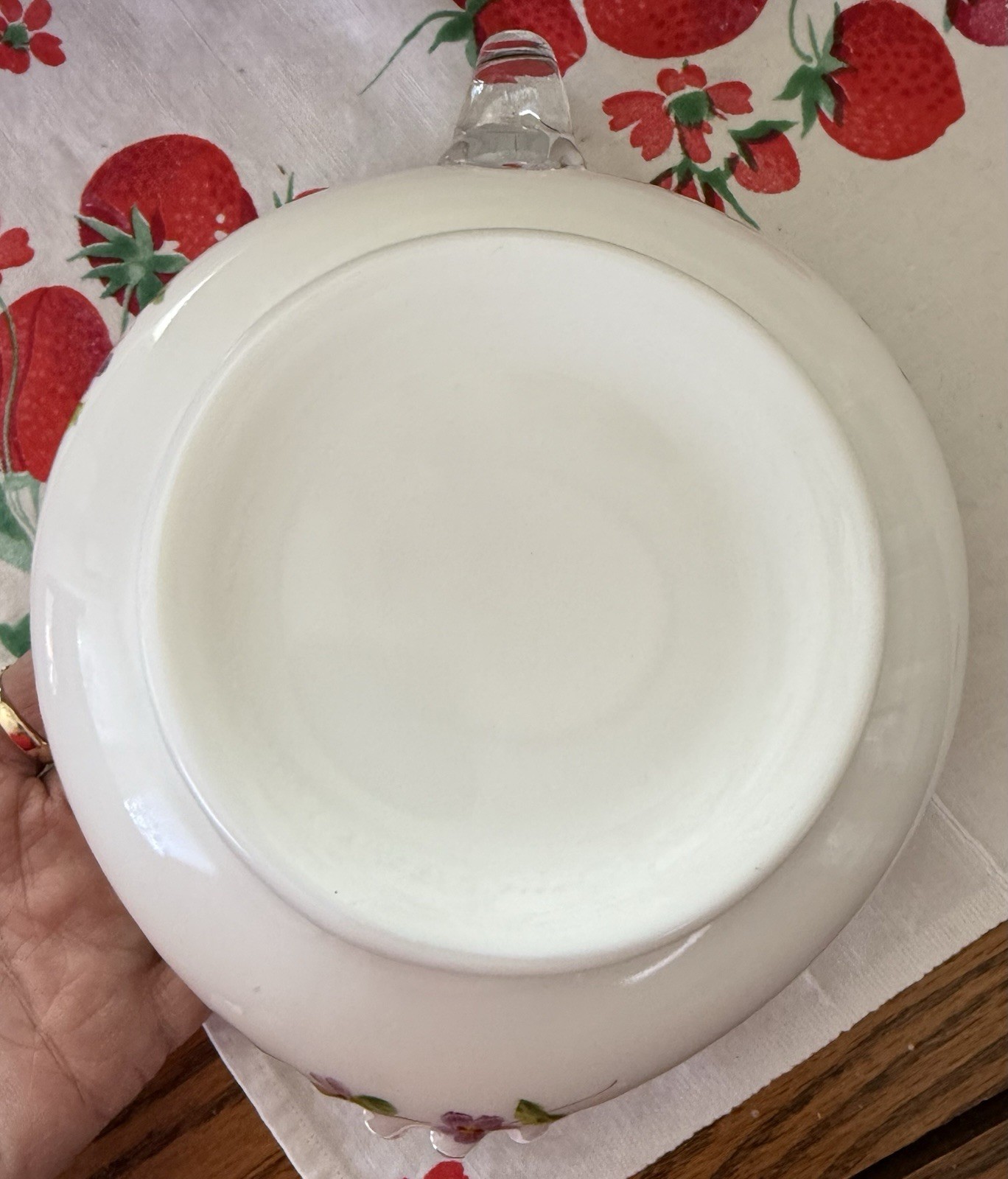 FENTON Vintage Violets In The Snow Heart Shaped Dish Bowl
