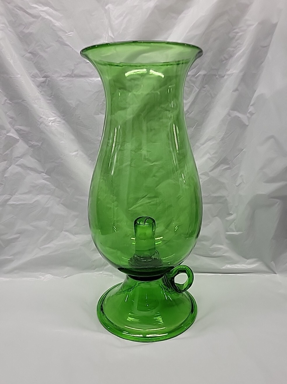 Vintage Empoli blown glass candle hurricane green 1960s 14 inch Italian # 5641