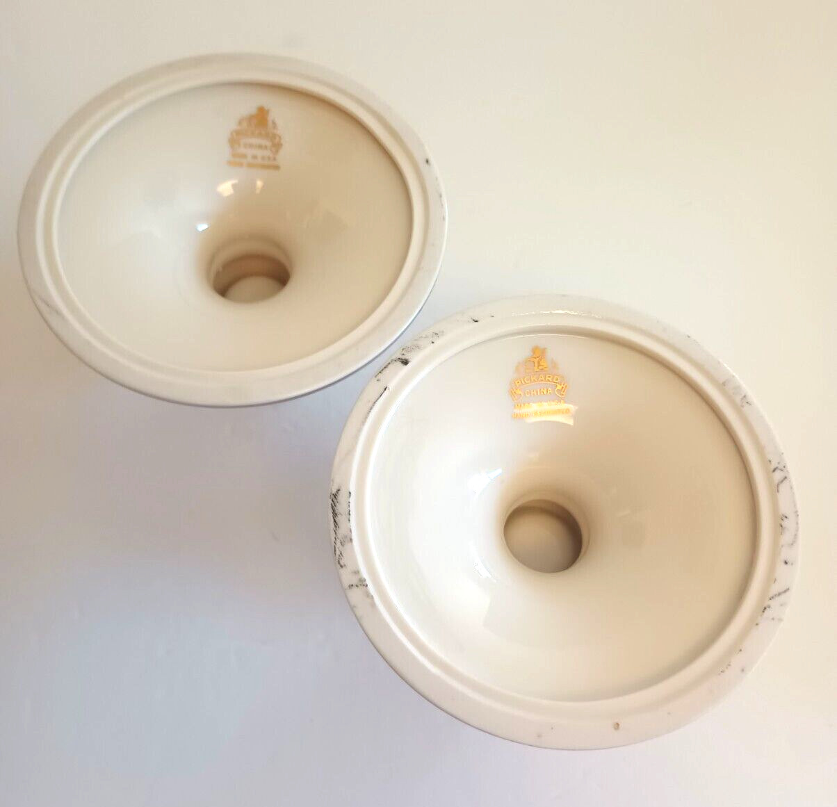 Pickard China Pickard Candle Holders Made in USA Cream White with Silver Accent