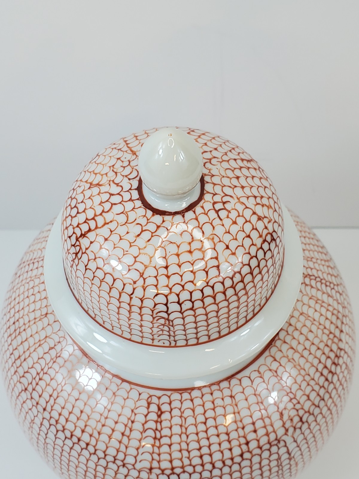 Vintage Nora Fenton Red & White Ginger Jar w/Lid Hand Decorated Hong Kong