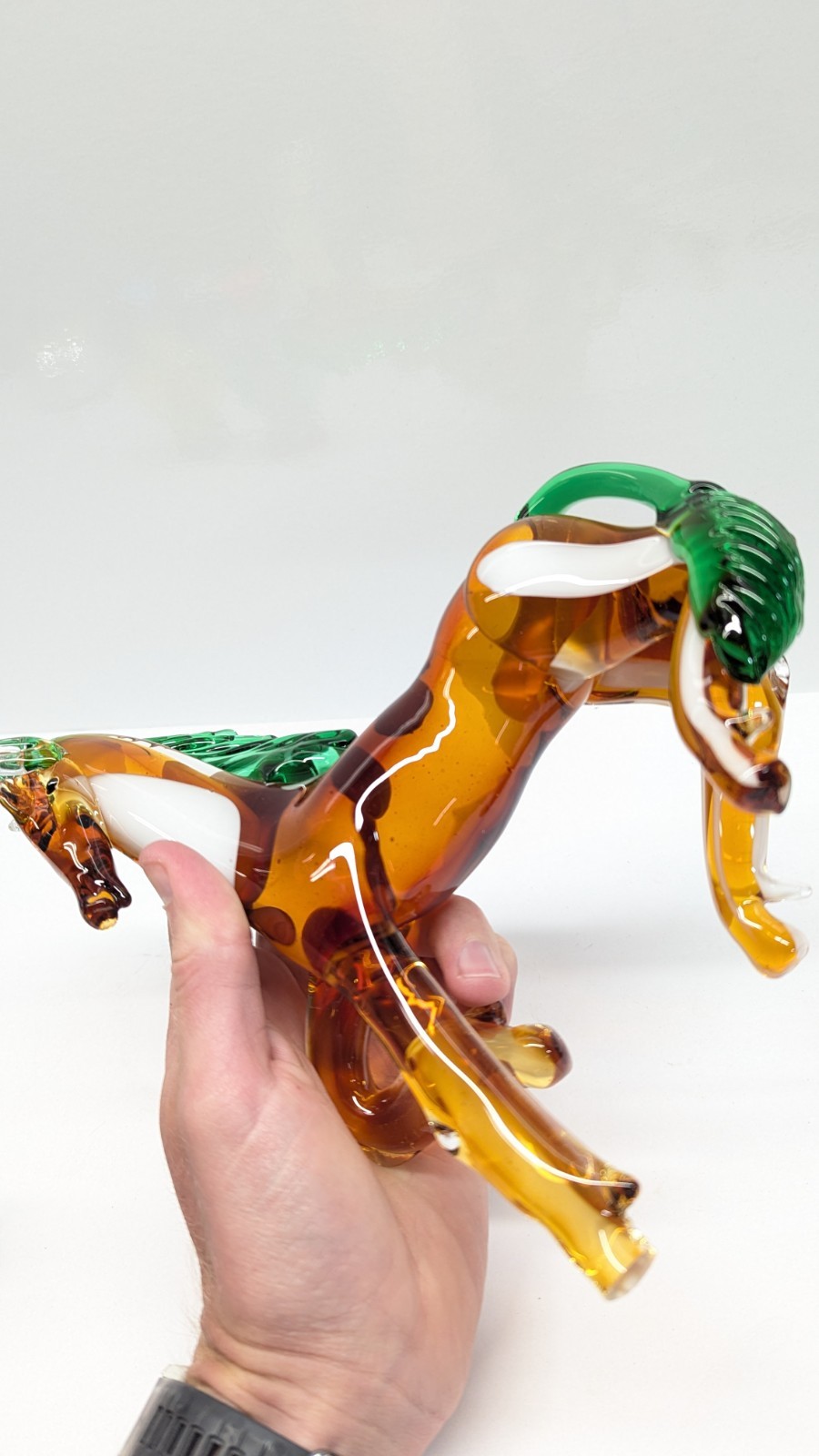 Vintage Murano Glass Art Handcrafted Standing Horse Figurine Amber White Green