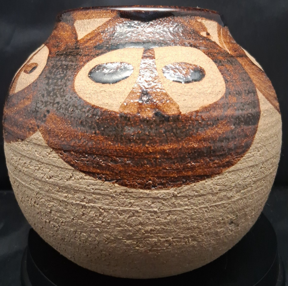 Studio Art Pottery with Abstract Glazed Figures, possibly Anthropomorphic