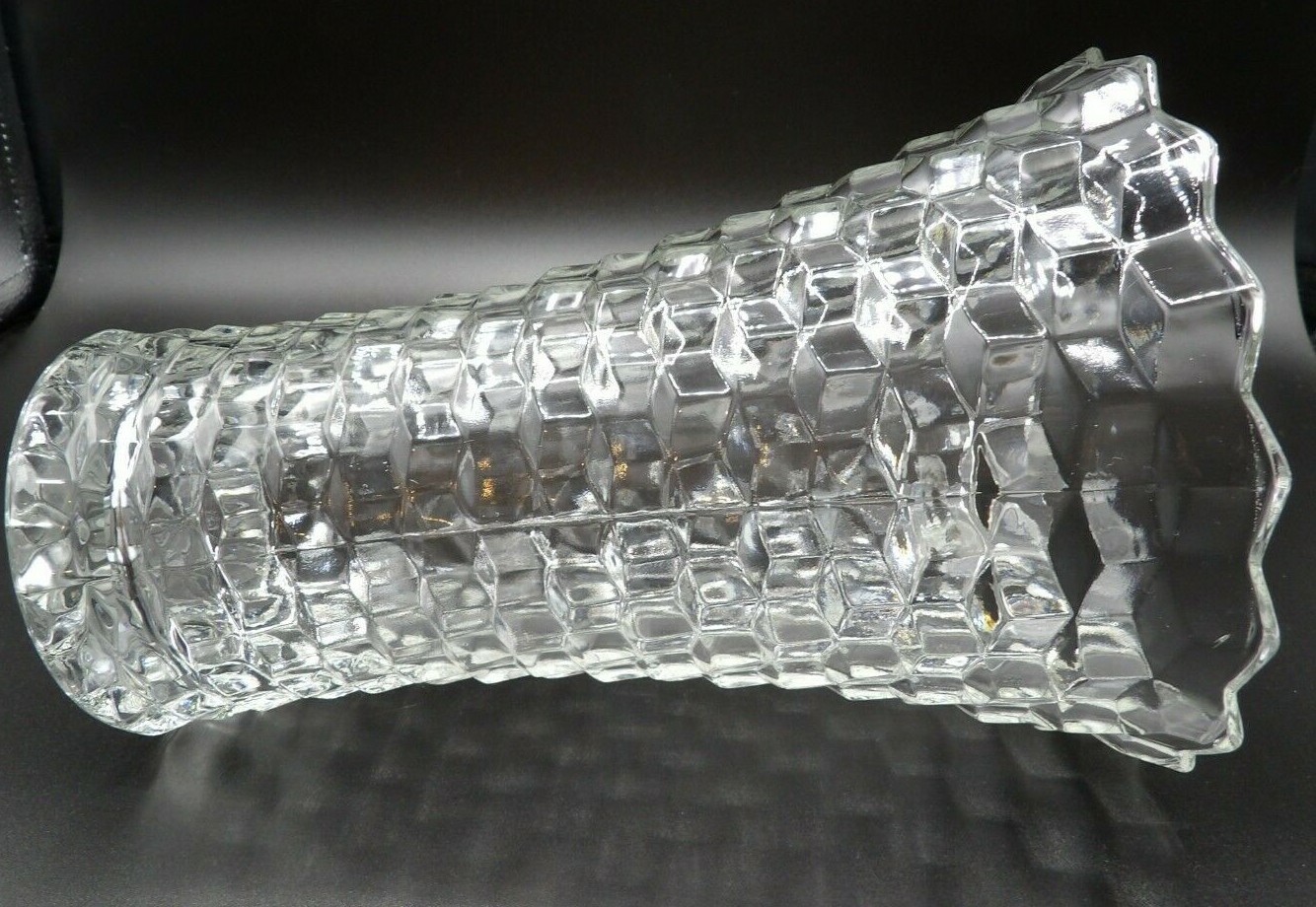 8″ Clear Glass Vase Flared Top Cube Cubist Tumbling Block Fostoria? MADE IN USA