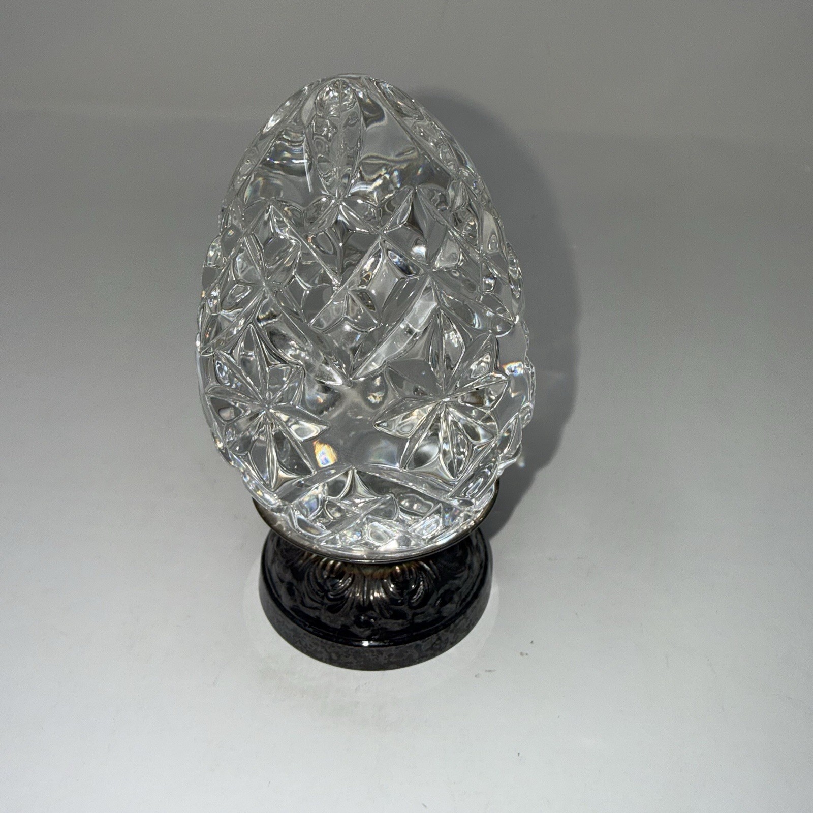Waterford Crystal Egg Paperweight on Silverplated Stand 4” Ireland