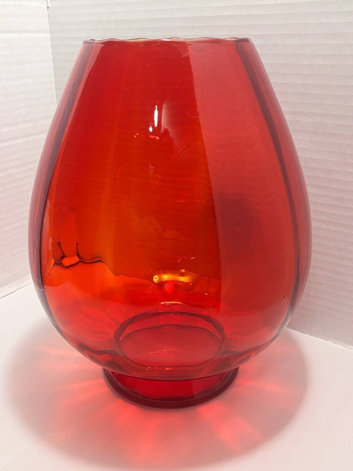 Vintage Blown Glass Empoli Optic Selenium Red Amberina Vase 11.5” Large
