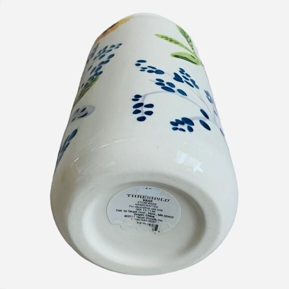 Threshold White Ceramic Vase Handcrafted Floral Print Stoneware 8″ Farmhouse New