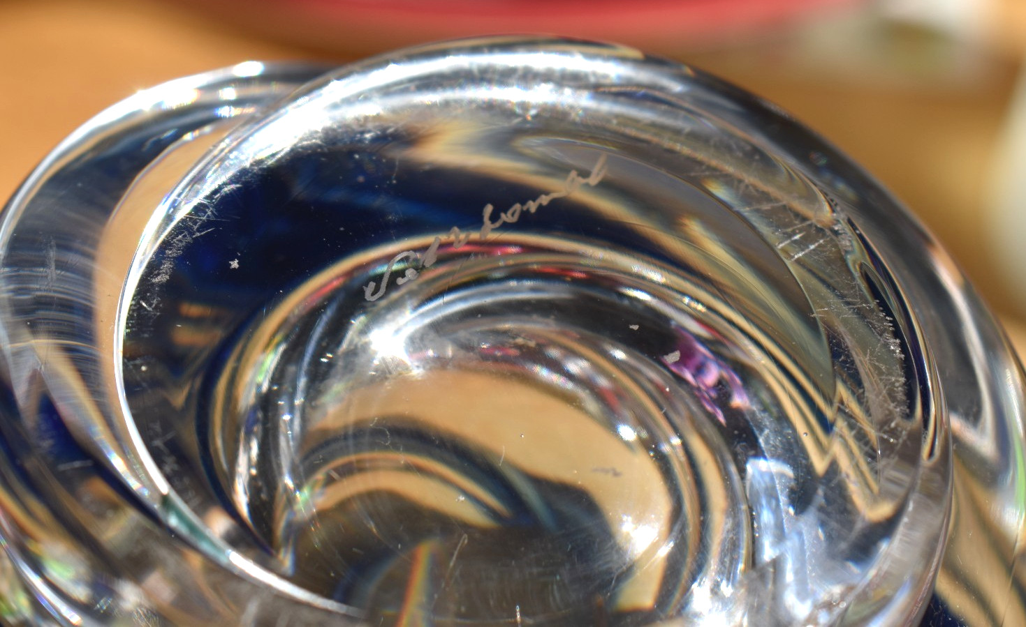 Val St. Lambert Signed Blue Art Glass Vase Twisted Rene Delvenne Crystal 1950s