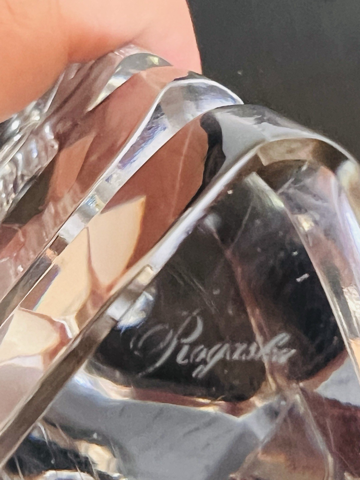 Vintage Rogaska Signed Crystal Candlestick Holders Pair Modernist Prism Triangle