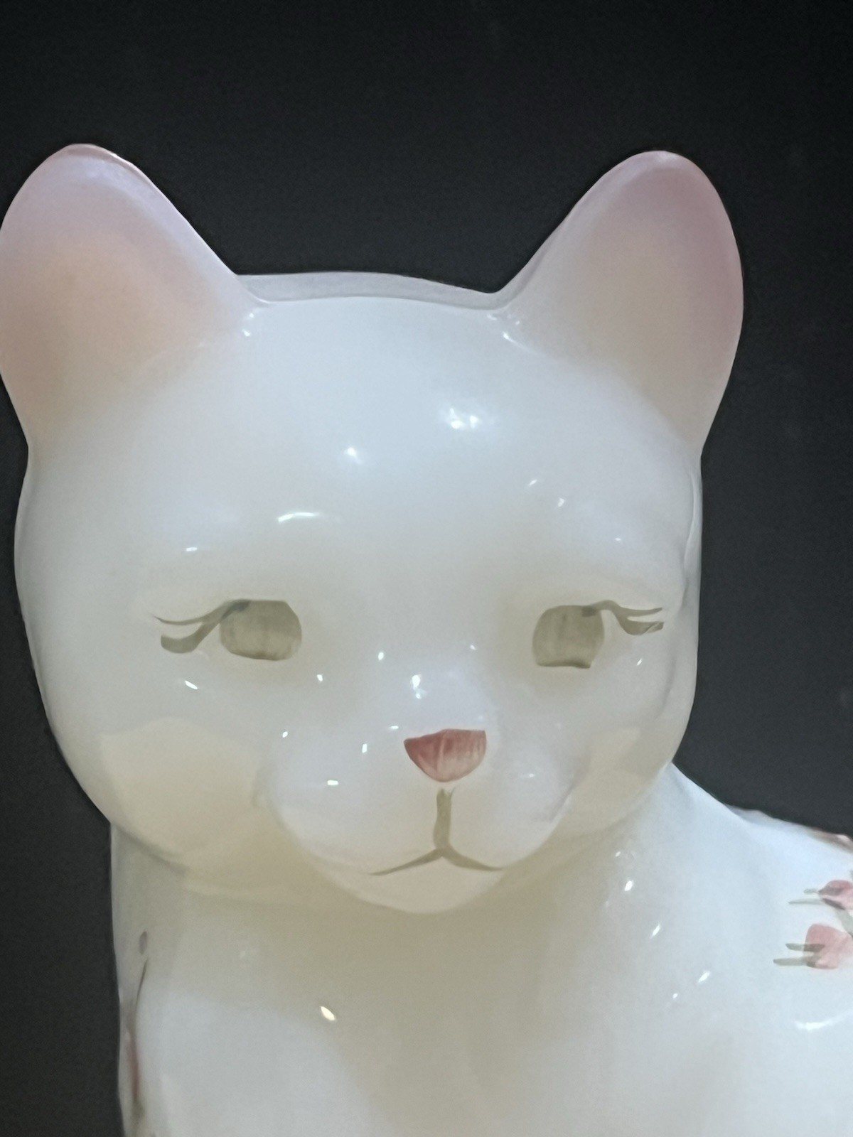 Vintage Fenton Cat Peralescent Milk Pink Rose Signed Handpainted Sticker U.S.A.