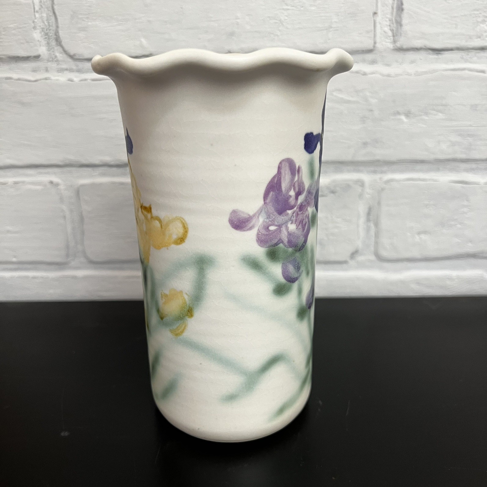 Clouds Folsom 2010 Studio Pottery Floral Vase Ruffle Rim 6.5” Signed CA