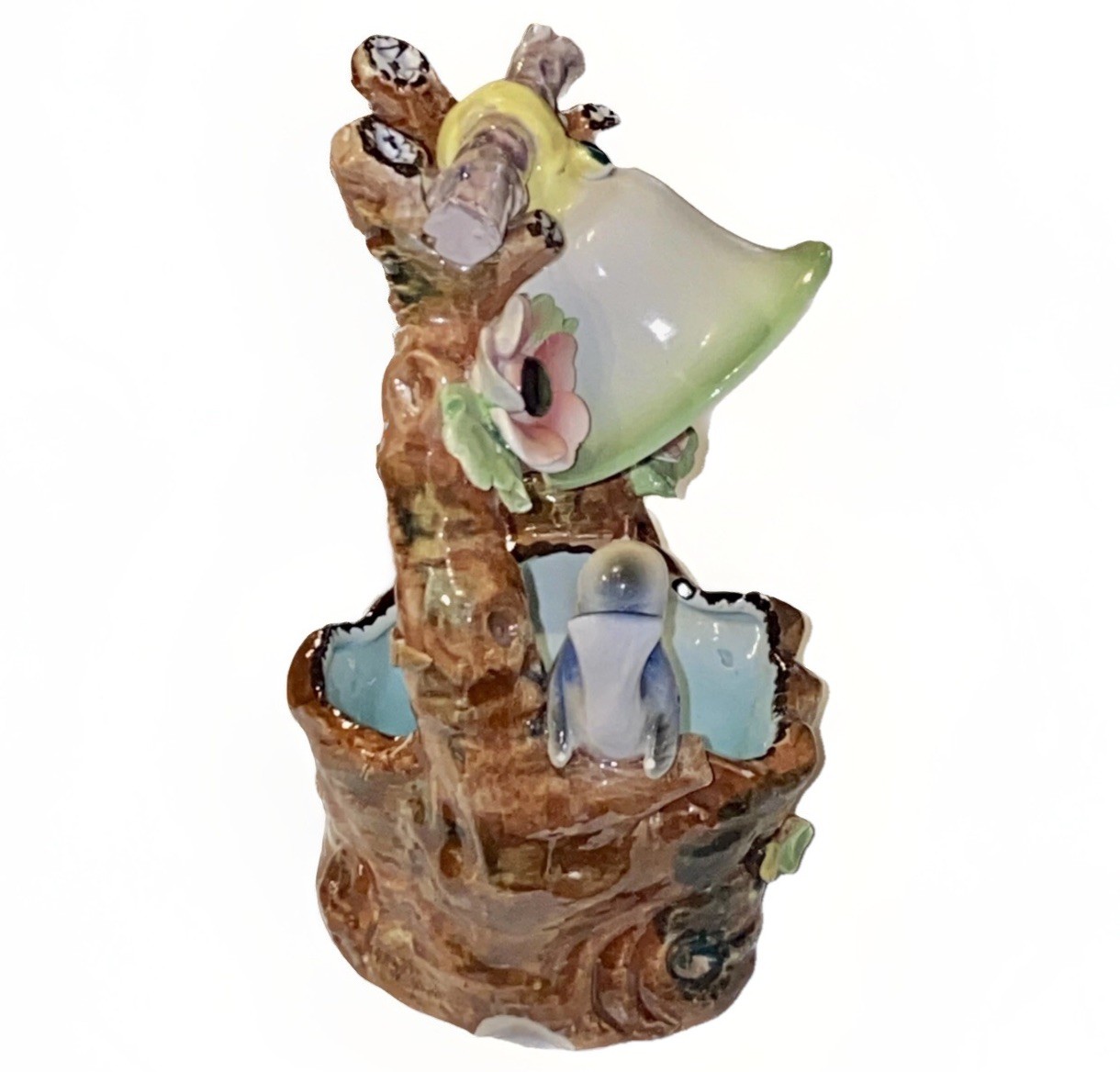 VTG Italian Majolica Easter Spring Wishing Well Planter Candy Dish Floral Bird