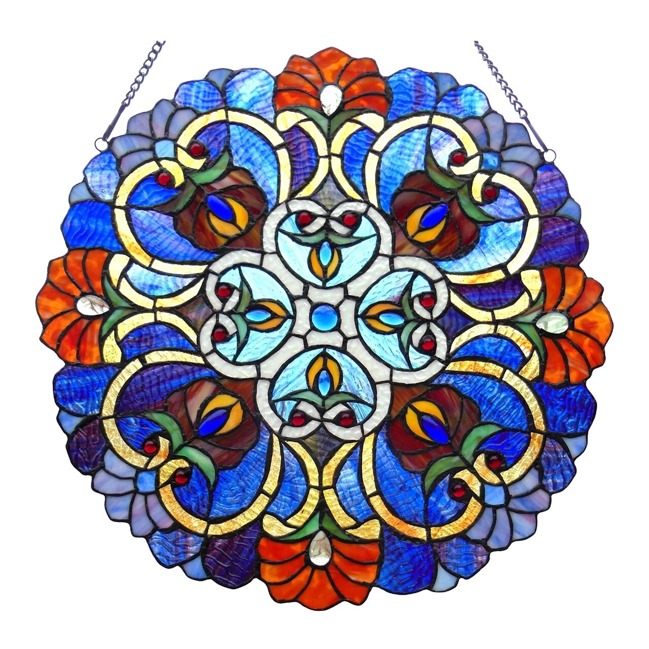 Victorian Design Tiffany Style Hanging Window Panel Blue Stained Glass