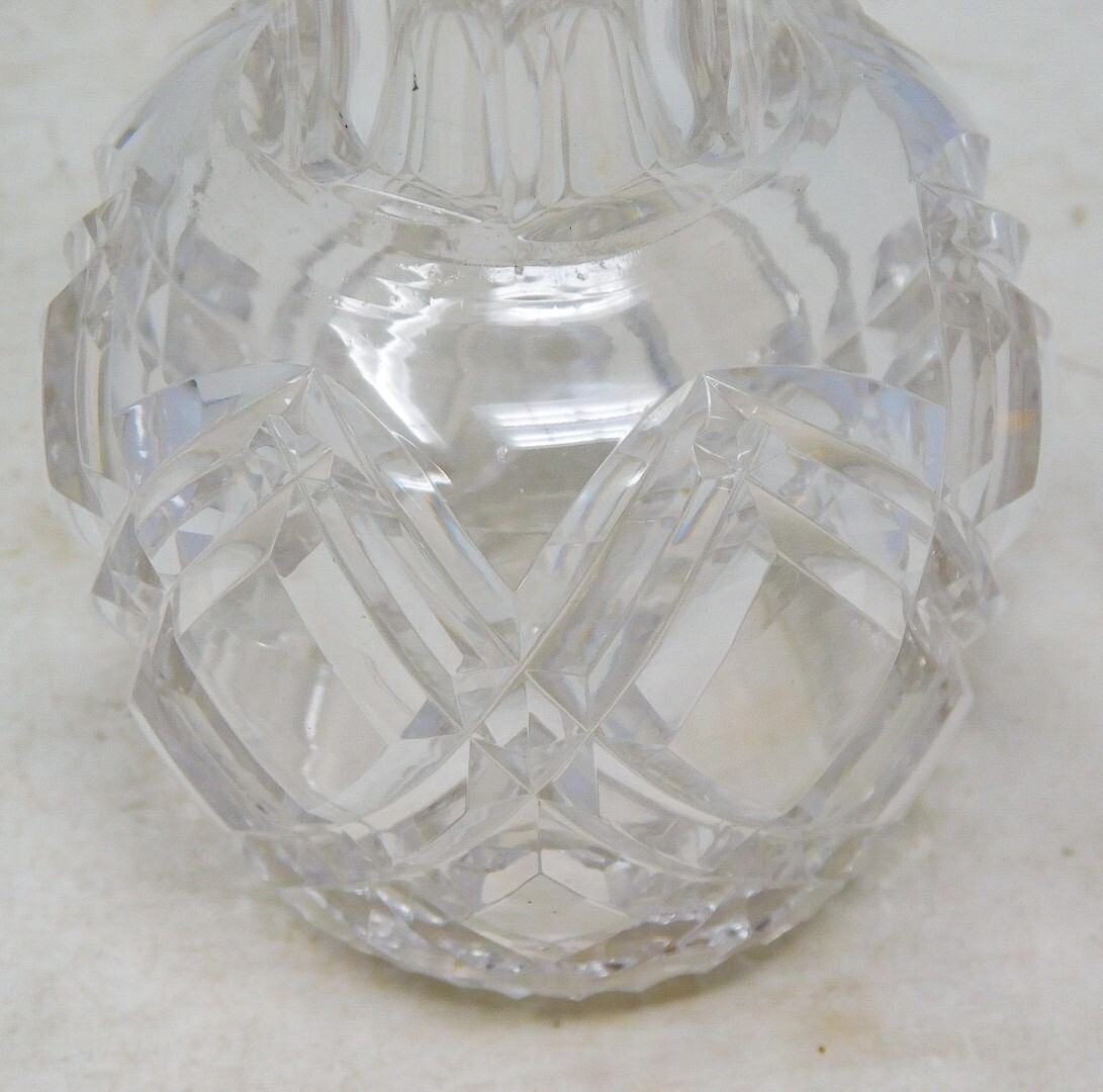 Matched Pair Car Vases Antique Cut Crystal Glass 6″ tall Perfect Condition