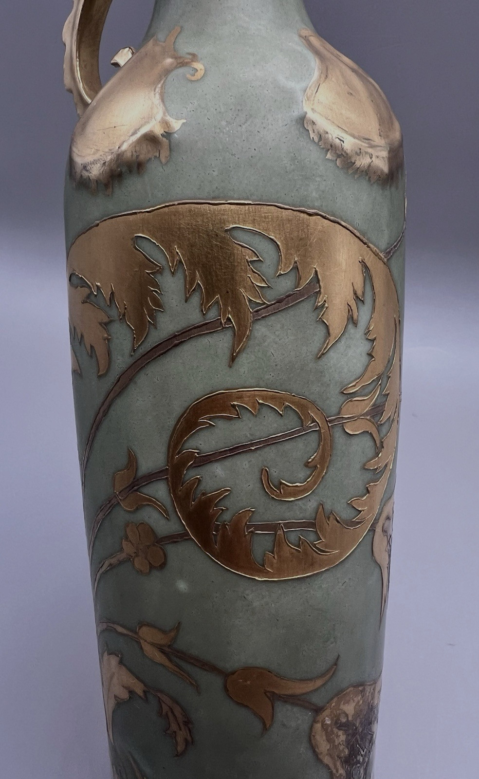 Antique Austrian Art Nouveau Porcelain Pitcher flowing natural forms gilded flor