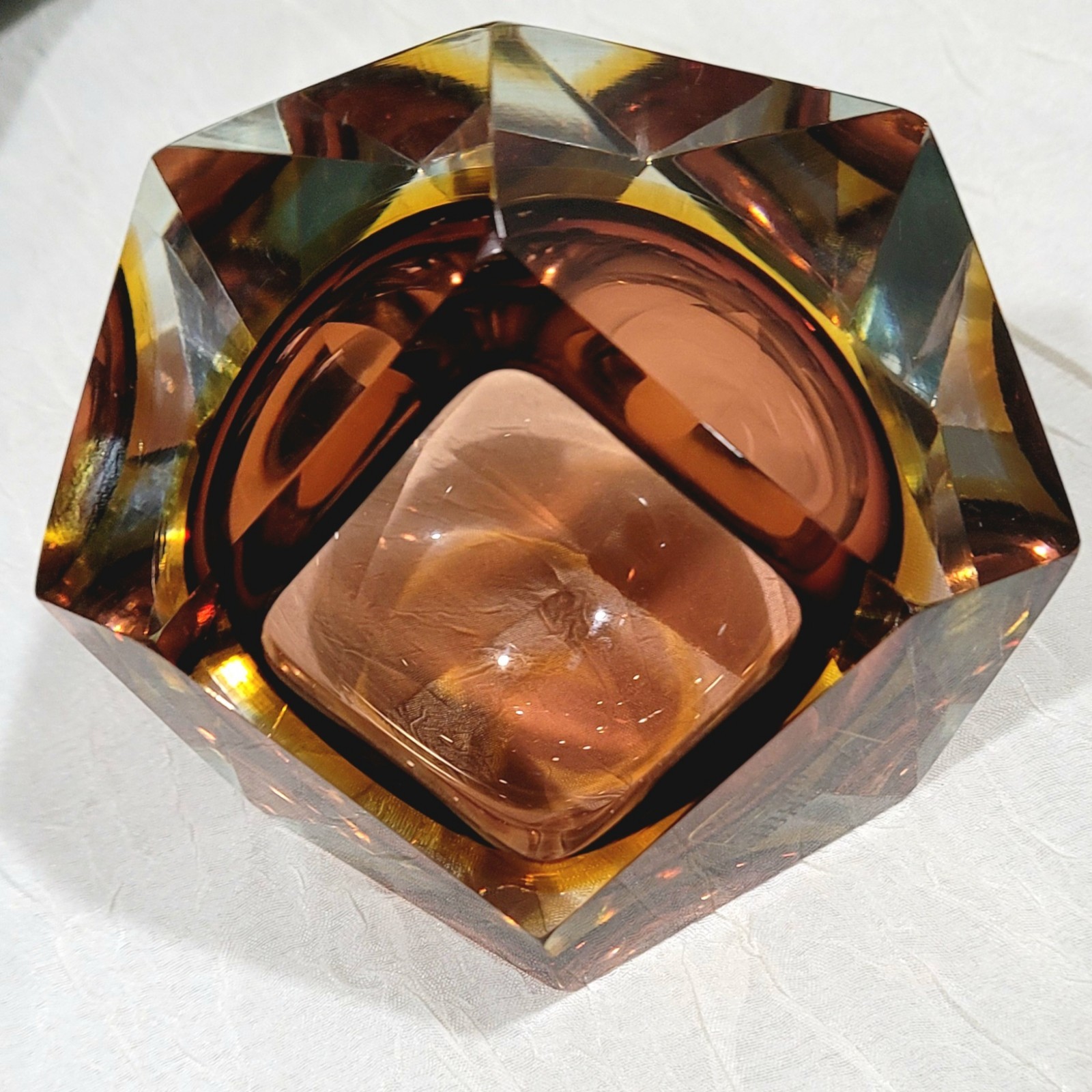 Vintage Murano Faceted Sommerso Ashtray Amber Clear – Seguso Flavio Poli Style –