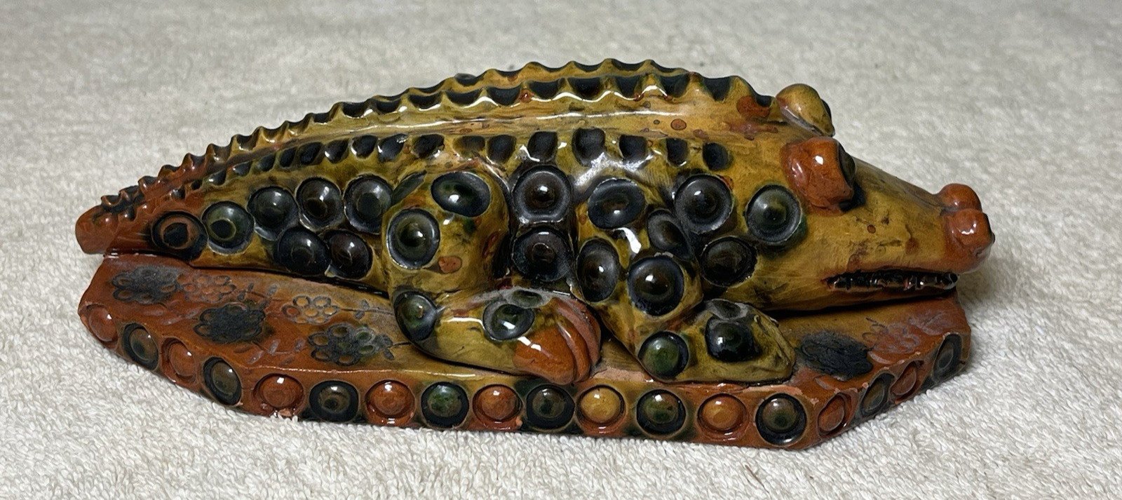 Spotted Gator Redware Pottery Folk Art James Joseph Nyeste Alligator Figurine PA