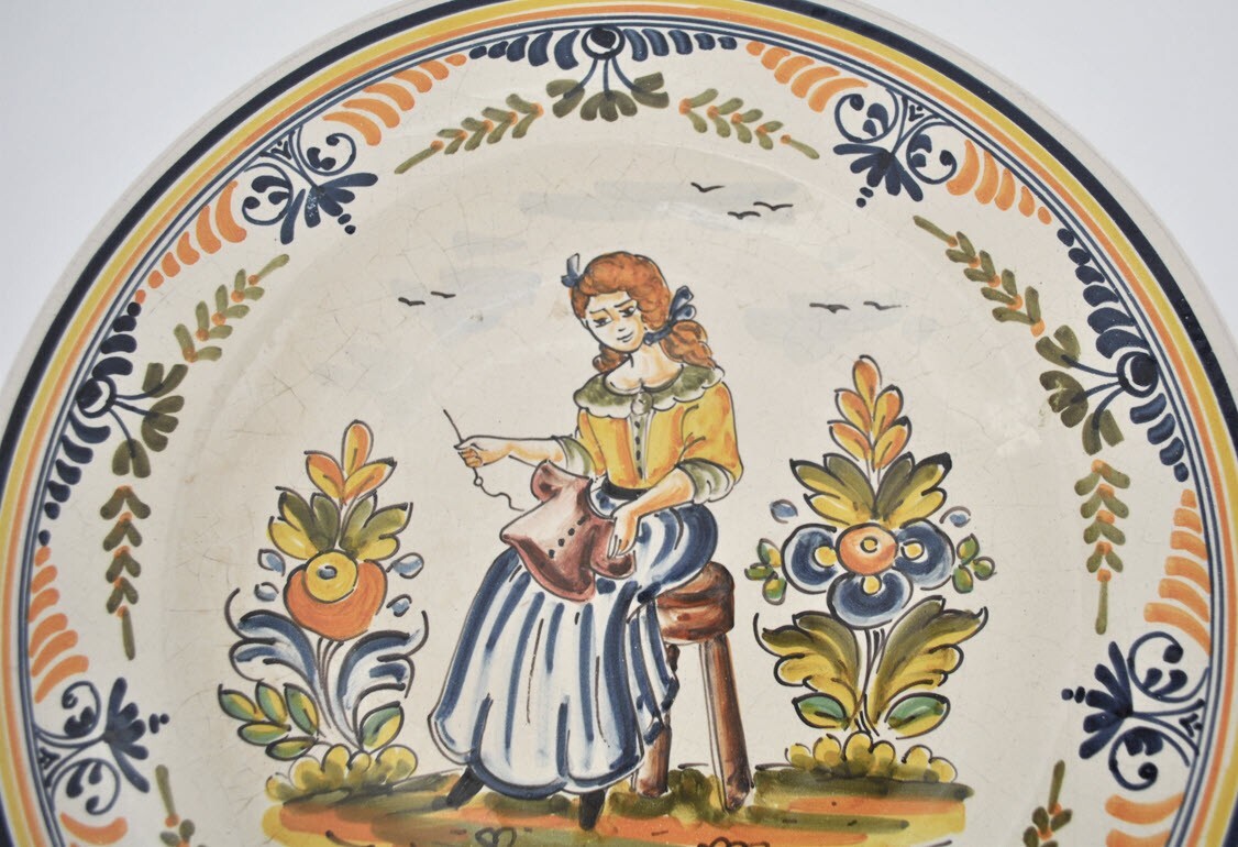Spanish Majolica Faience Portrait Plates-SET OF 3 MATCHING-12 1/2″ diameter RARE