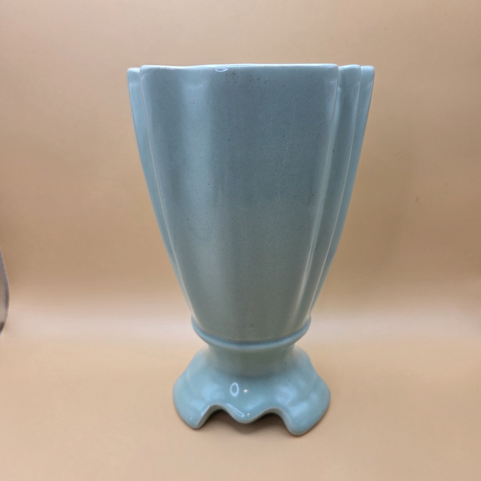 Brush McCoy Pottery 712 Mint Green Fluted Vase 8″ Art Deco 1940s USA