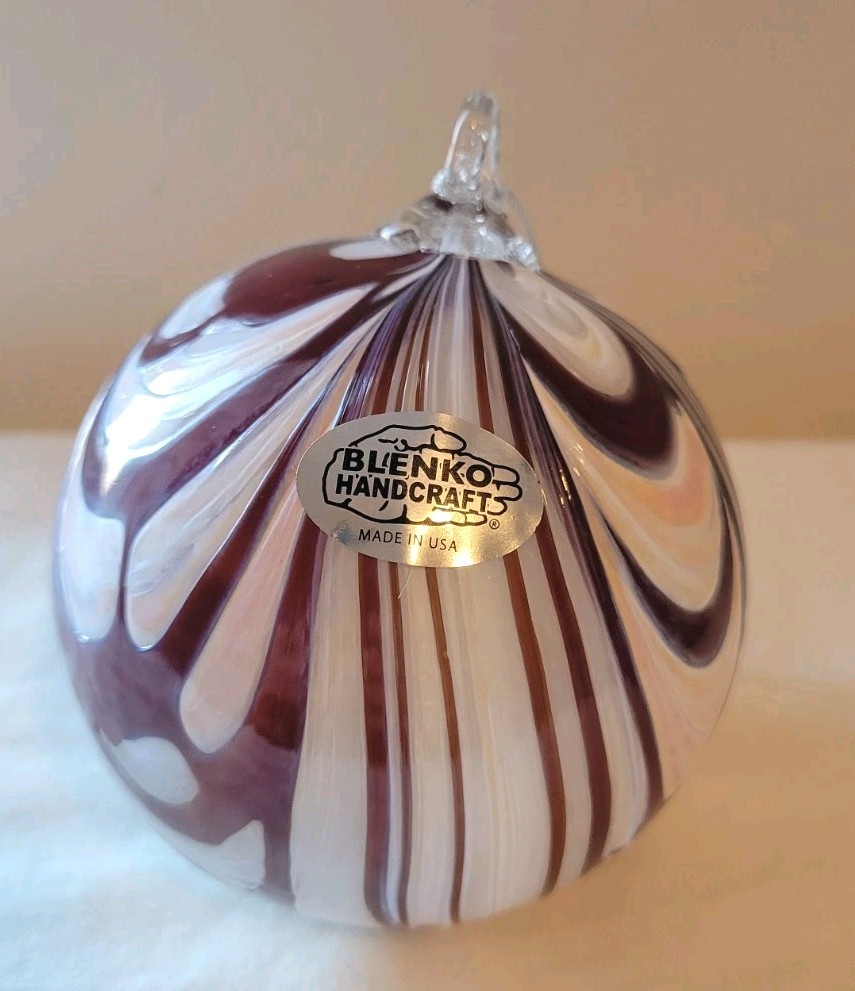 Blenko OOAK First Quality Black Cherry with White Frit Christmas Ornament
