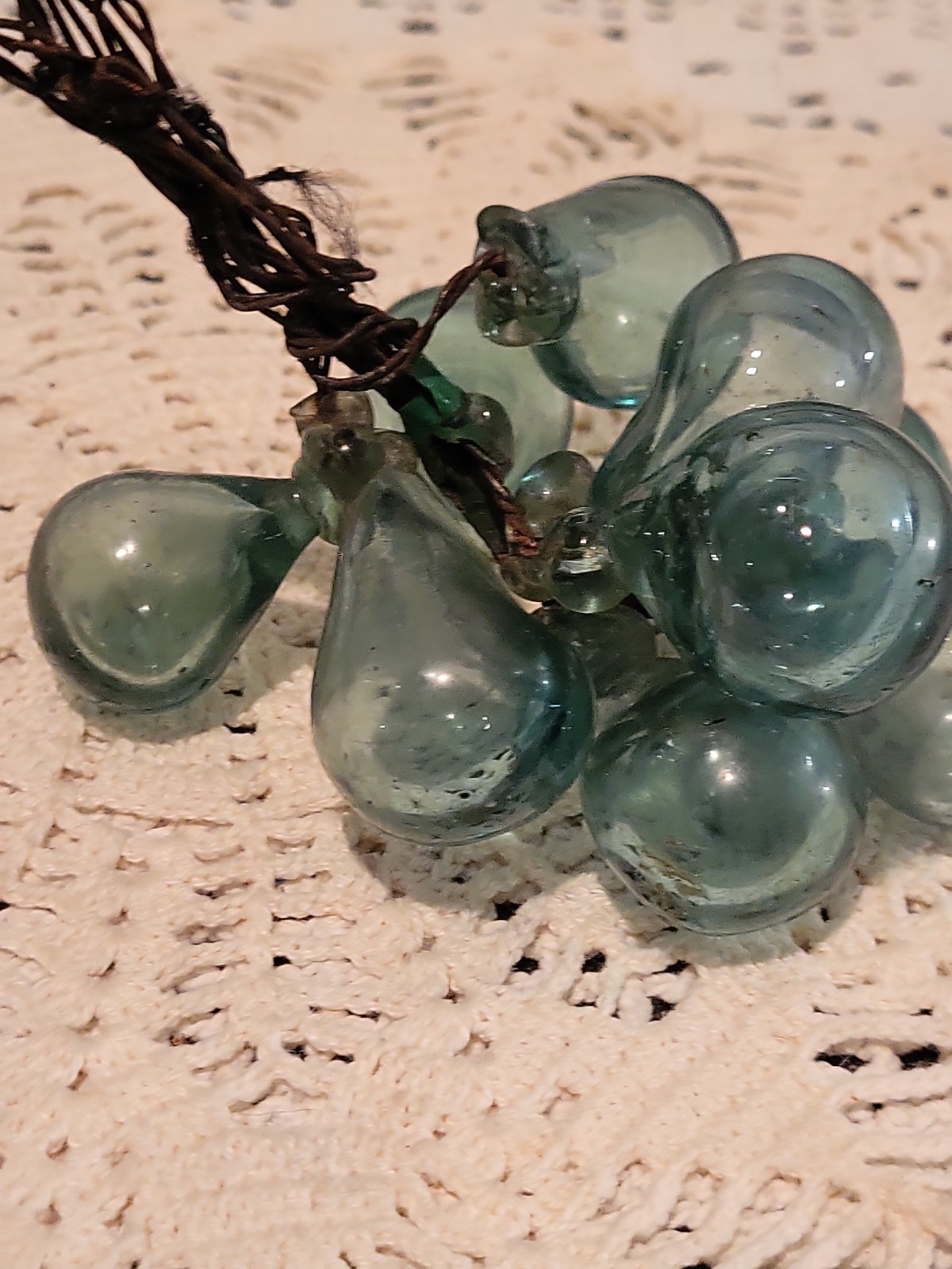 VTG Murano Glass Grape Cluster Hand Blown Italy Green Mid Century Read TLC