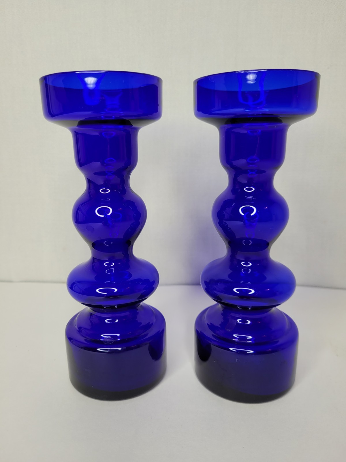 Vtg Scandinavian Cobalt Blue Hooped 60s Swedish Lindshammar/Alsterfors Art Glass