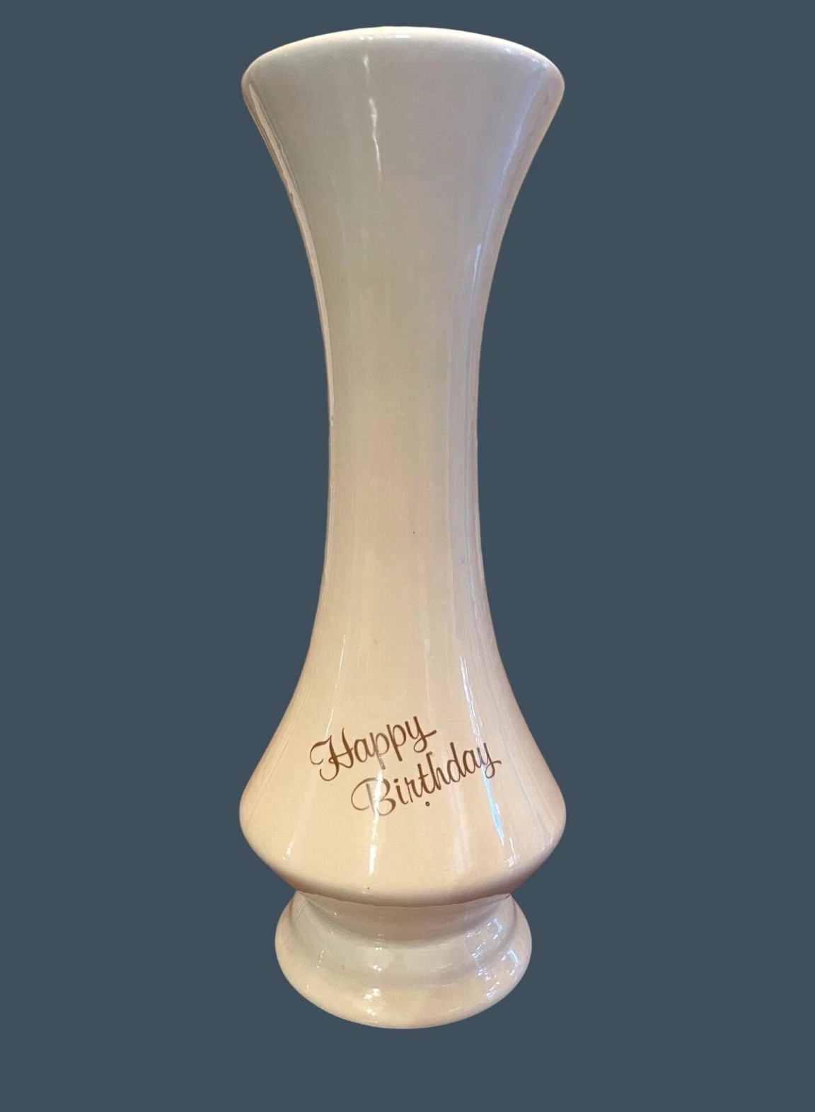 Haeger Happy Birthday White Flower Vase 9″ USA