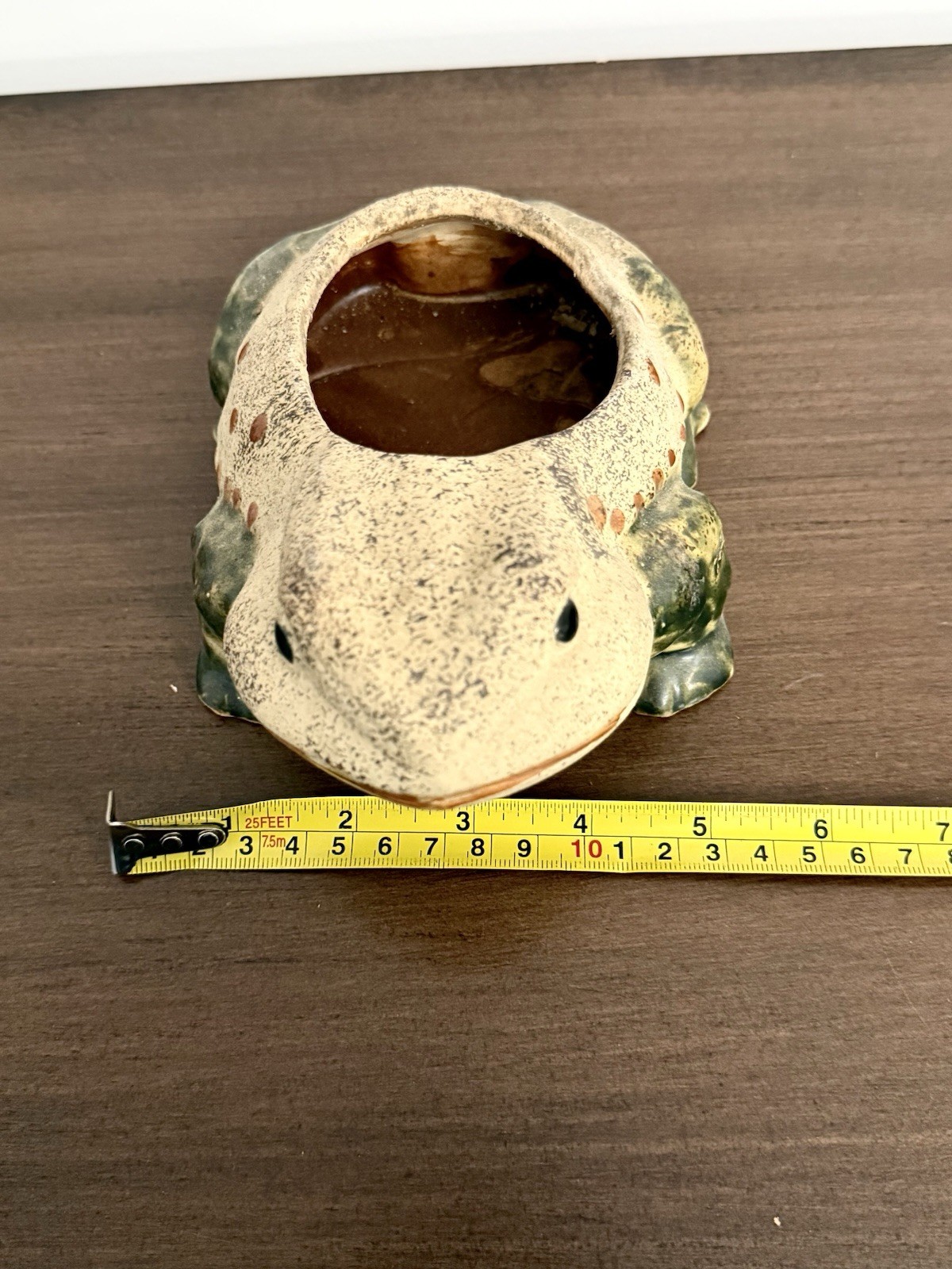 Vintage Frog Planter Tan Matte Terracotta Green Glazed Legs 7″ x 5″ x 3.5″