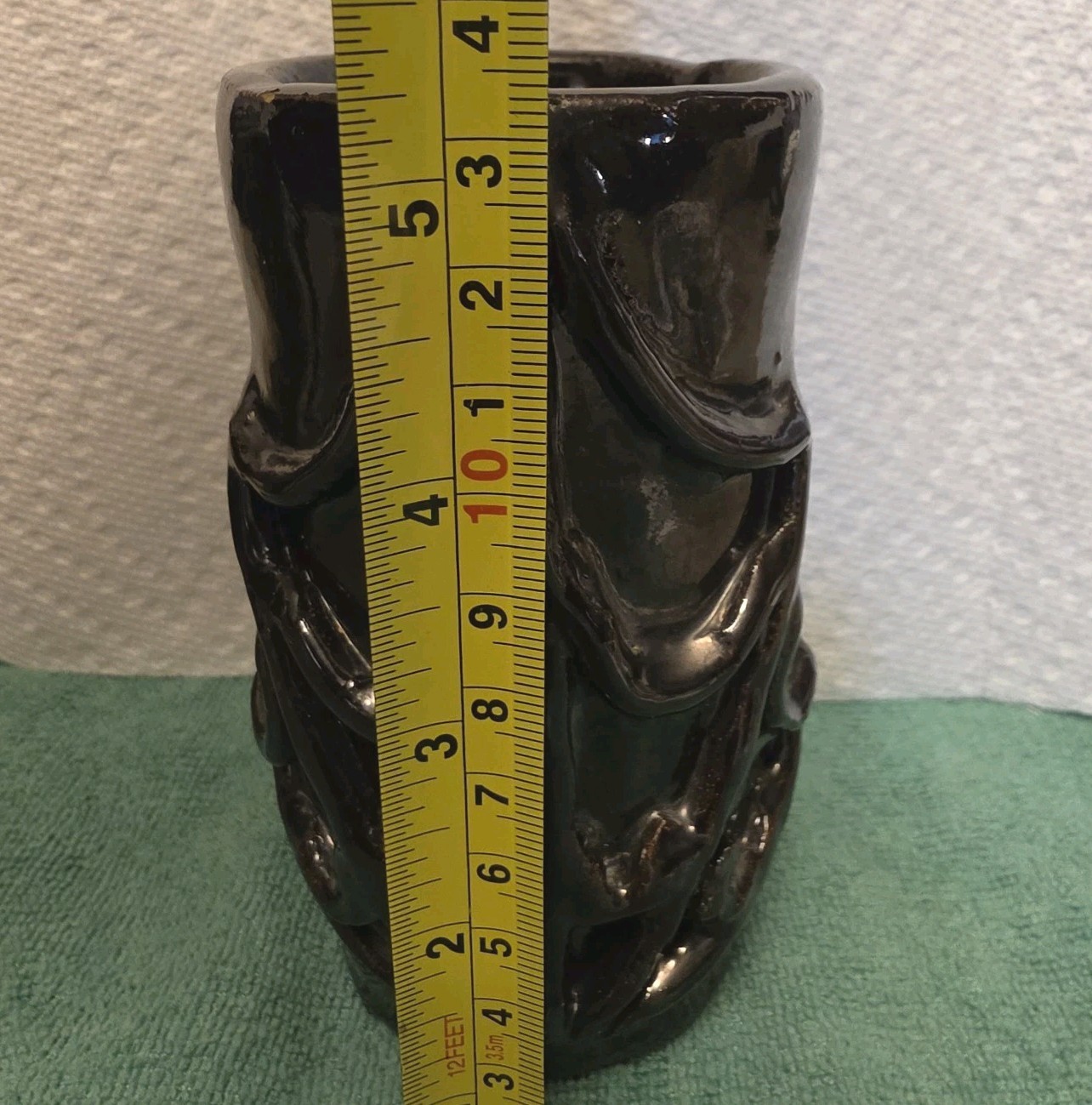Vintage Brown Mug 8oz Stoneware Unique FUNKY Double Finger Handle SPIDERWEB 70s