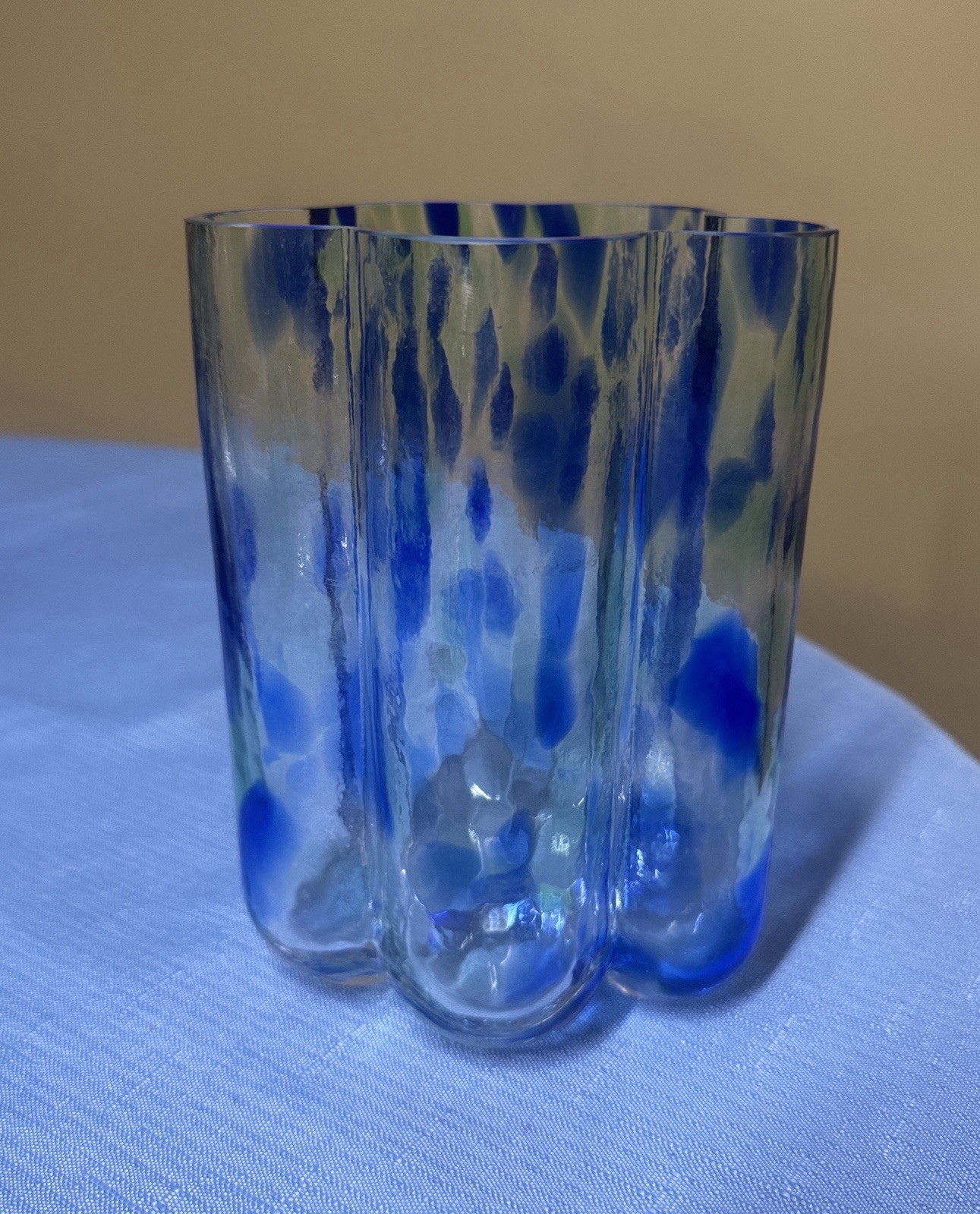 SEA of Sweden Rune Strand Handblown Blue and Green Speckled Glass Vase 6.25”