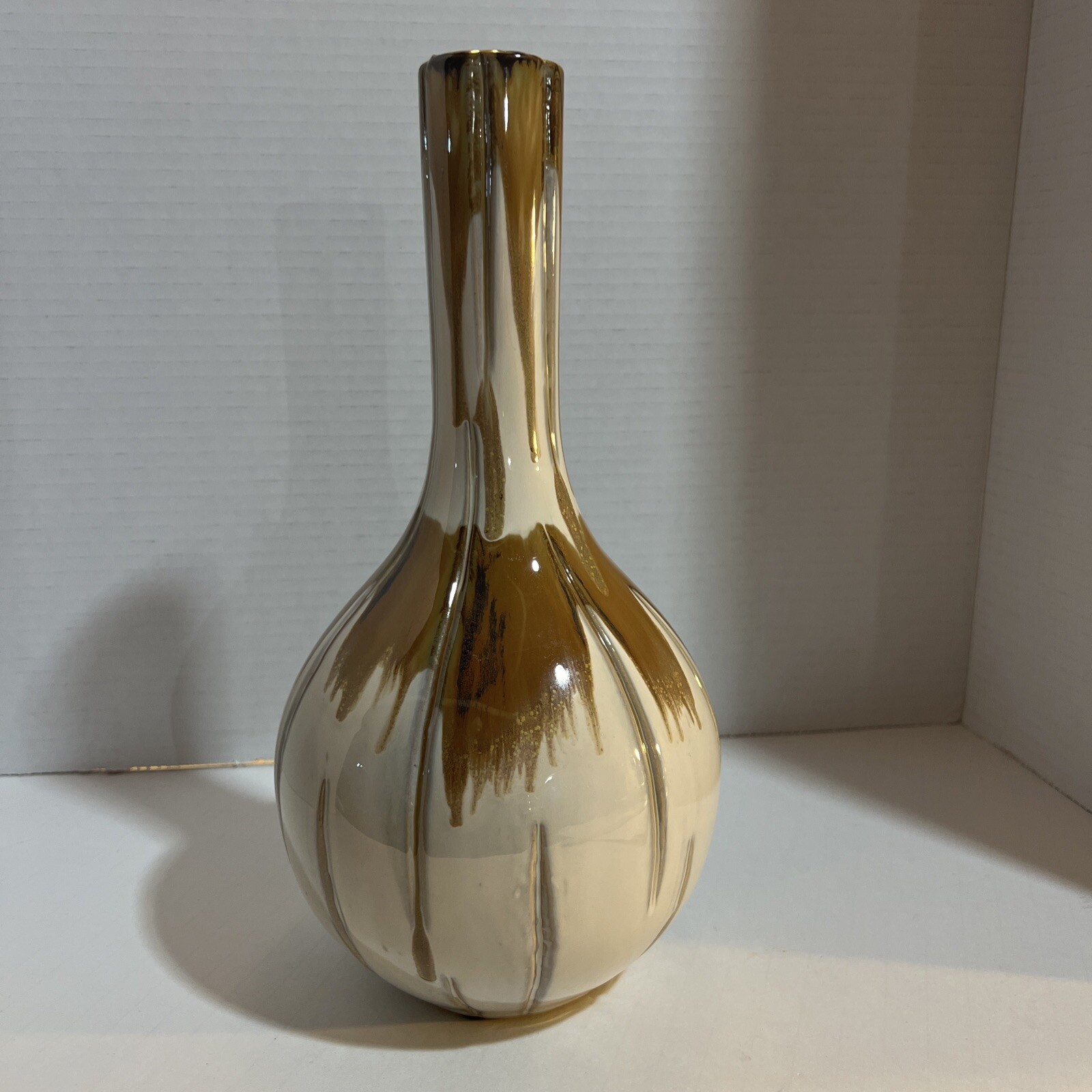 Brown/Cream Drip Glaze Pottery Vase