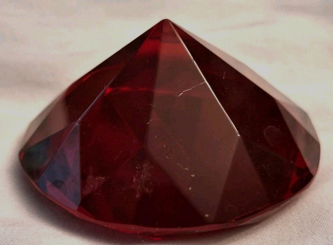Gemstone Ruby Red Faux Crystal Glass Faceted Cut Paperweight