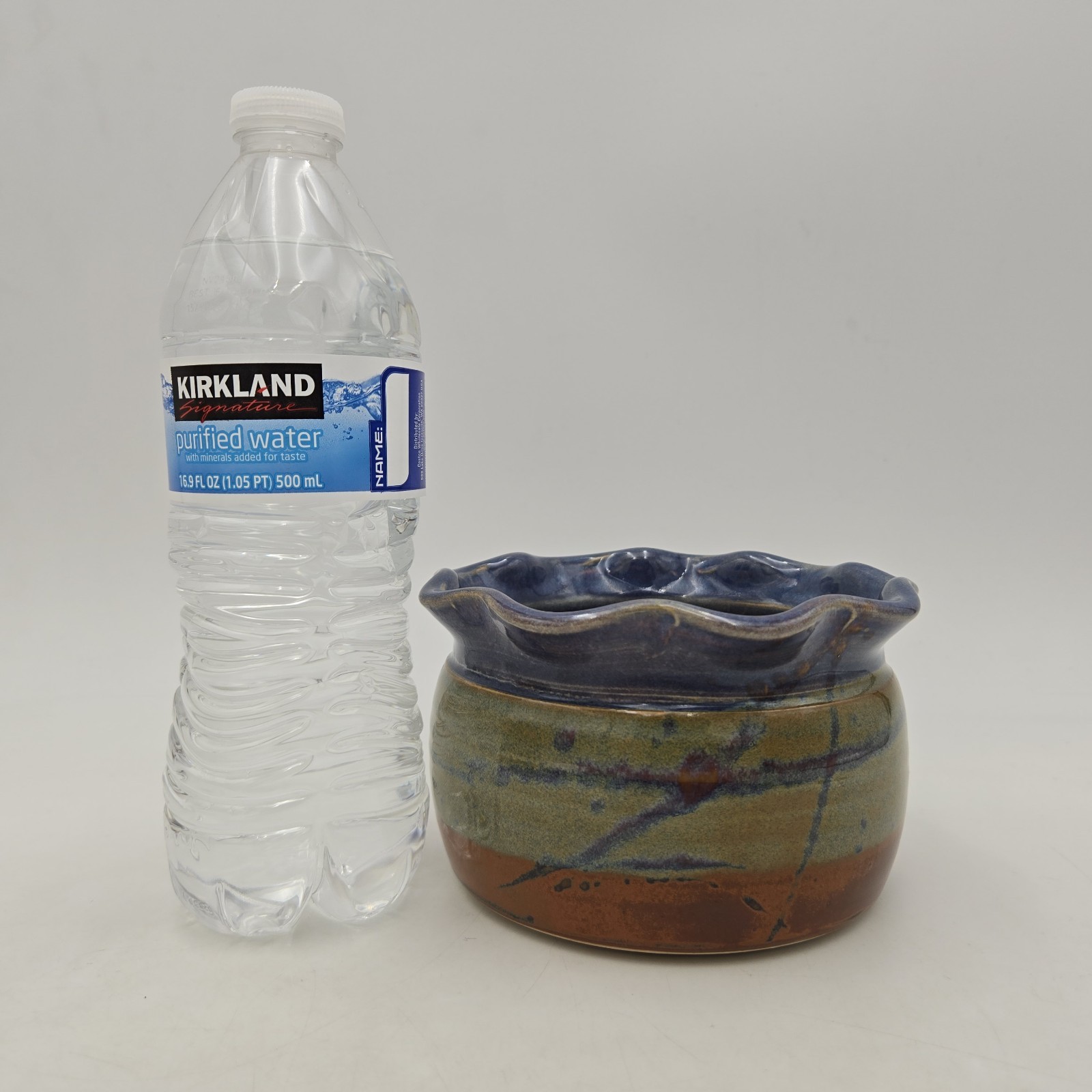 Three Stripe Studio Art Pottery Vase or Planter w/ Scalloped Rim Signed