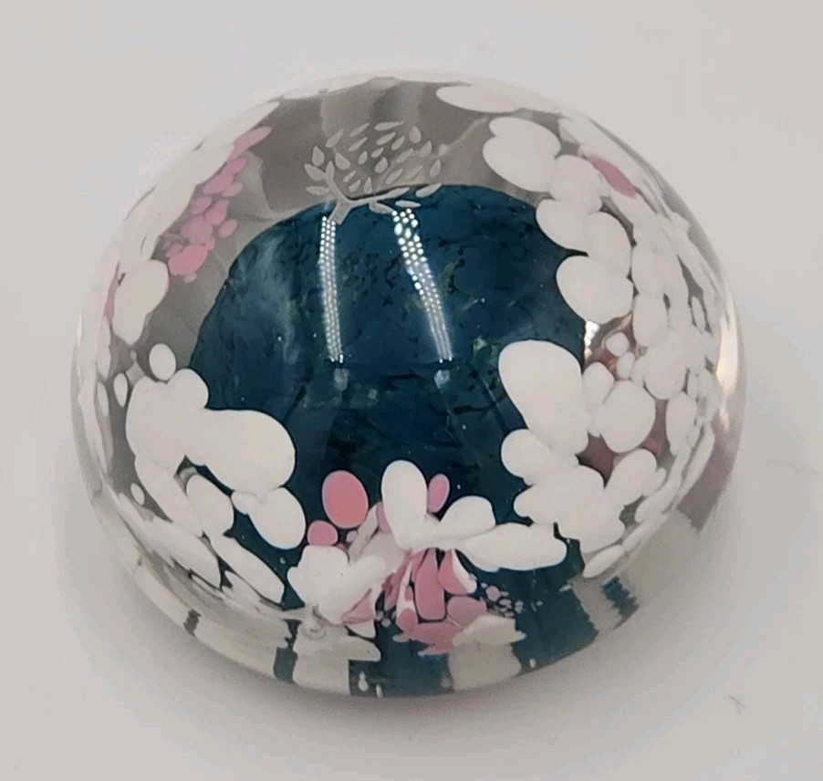 Duncan McClellan 1990 Acid Etched Tree Art Glass Paperweight RARE