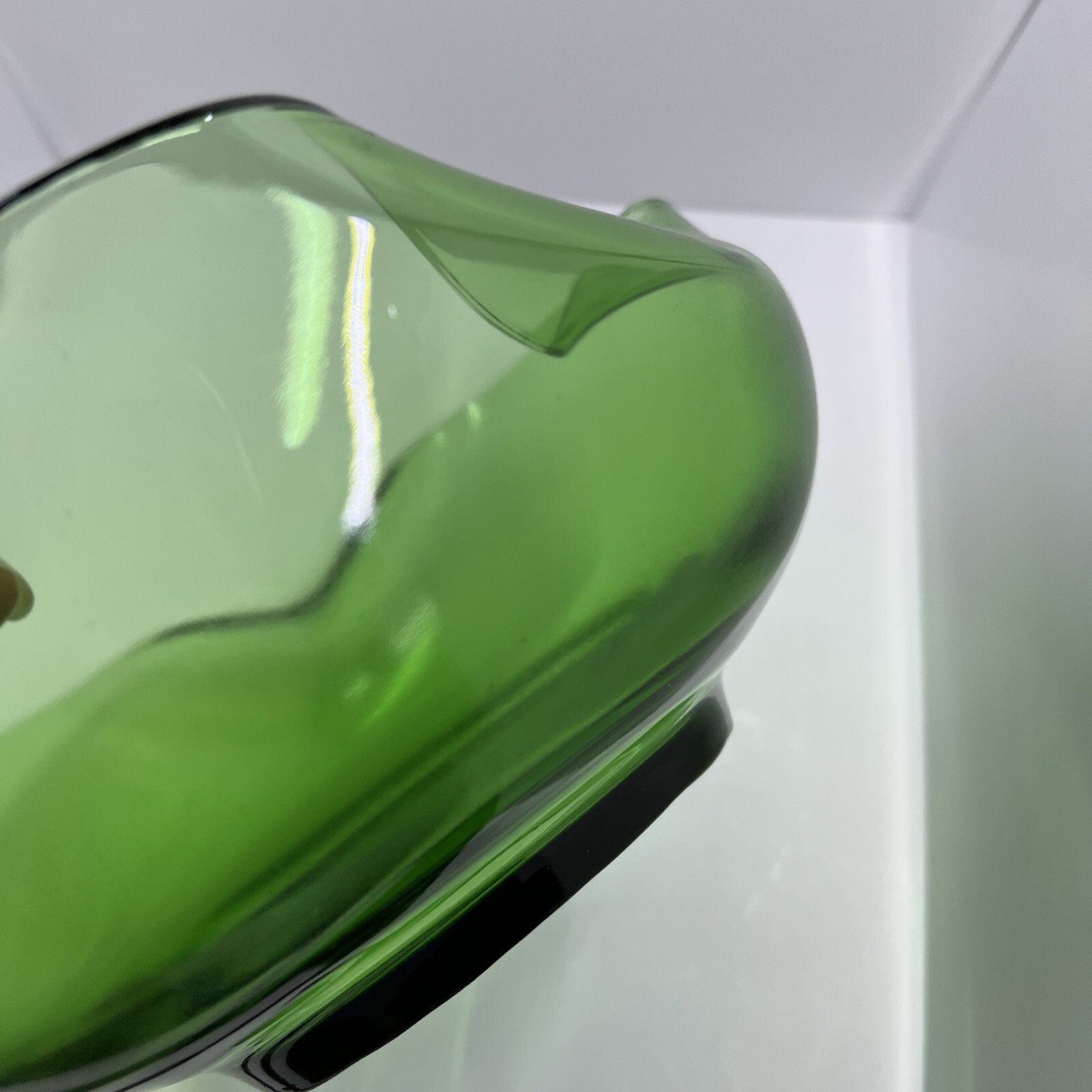 retro Mid Century Green Glass 9″ 5 Bowl with Fluted sides Chip dip party server