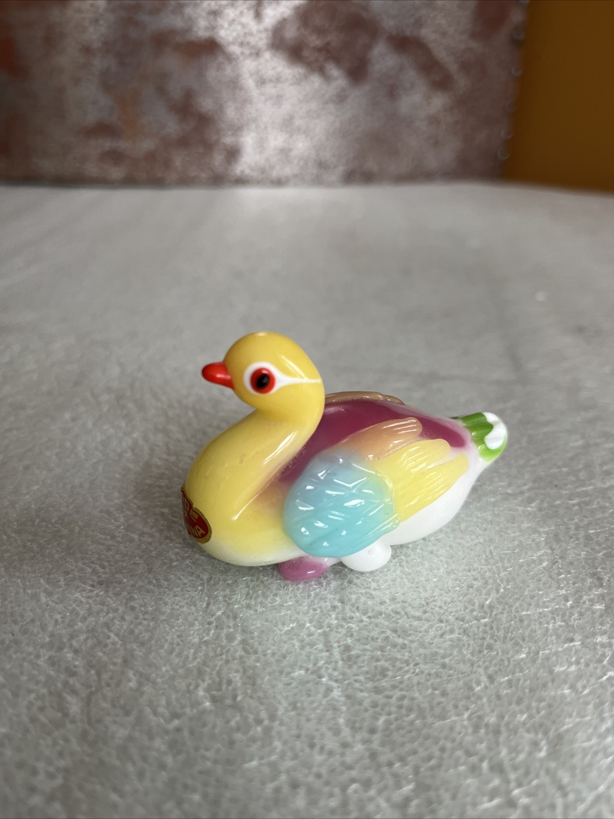 Vintage Solid Glass Standing Peking Duck Figurine Handblown Rainbow Colors