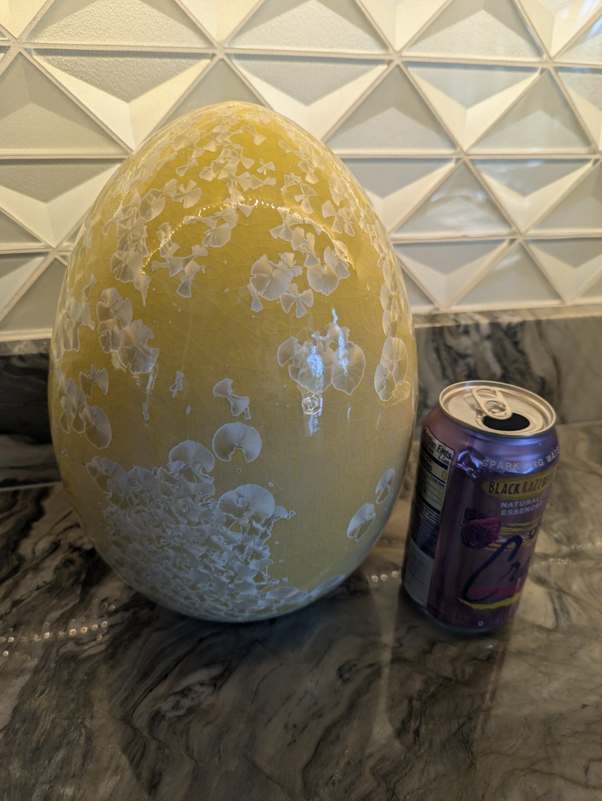 Crystalline Glaze Studio Pottery Ceramic Egg Sculpture Yellow Crystal Glaze 11″