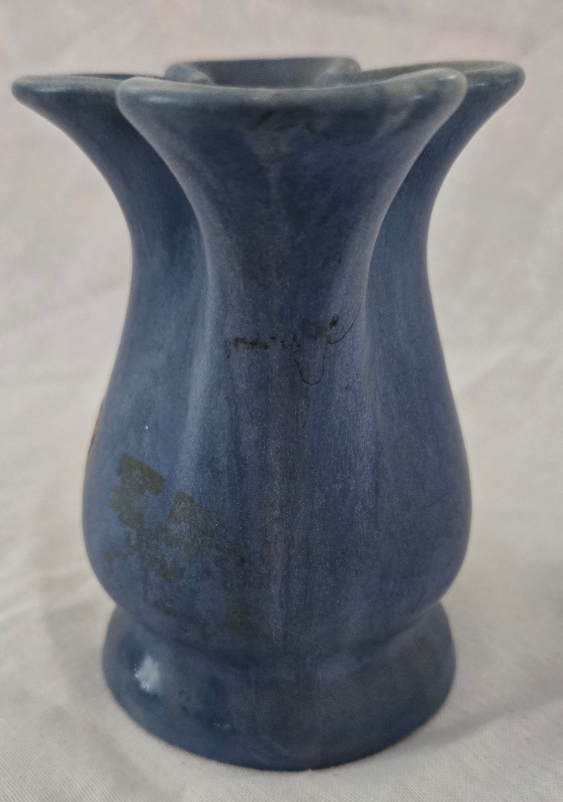Vintage Camark Pottery Blue Matte Fluted Vase Arkansas Pottery