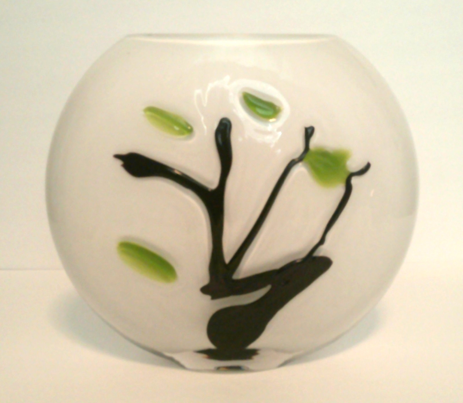 Fused Glass Modernist Vase with Bonsai Tree Minimalist READ