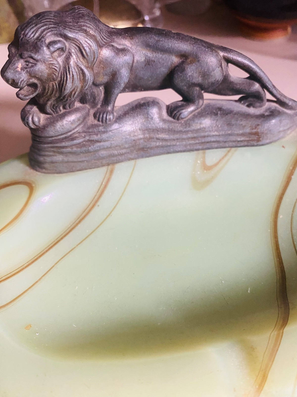 Vtg Houze Akro Agate Slag UV Glow Uranium Glass Ashtray RARE FIND