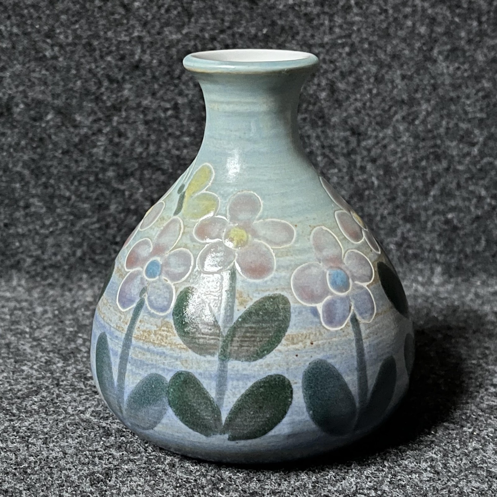 Ceramic Art Pottery Small Vase Floral Design Butterflies Nature Hand Painted