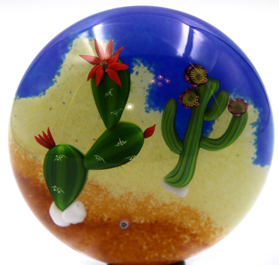 GORGEOUS Magnum BACCARAT Cactus Desert Scene Art Glass Paperweight 3.6″