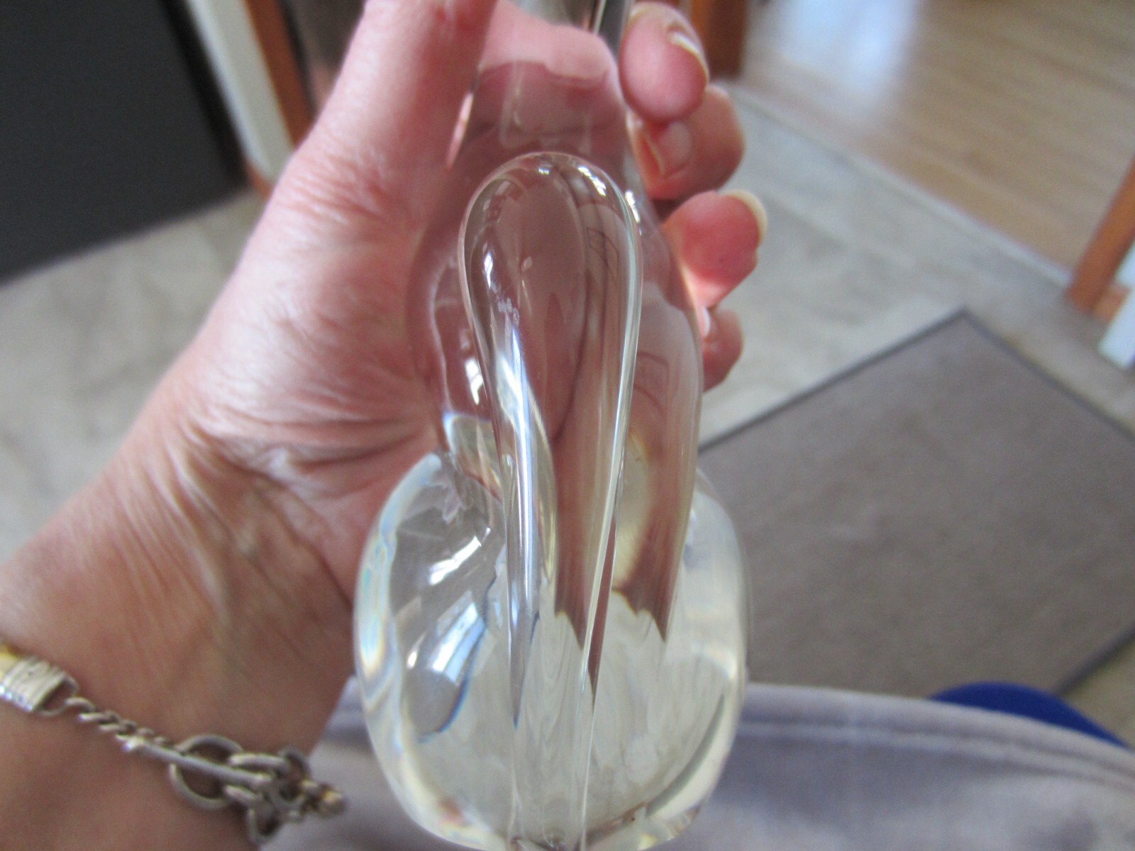VTG. LARGE SIGNED art glass cat Unbranded clear color 7 3/4 in. tall